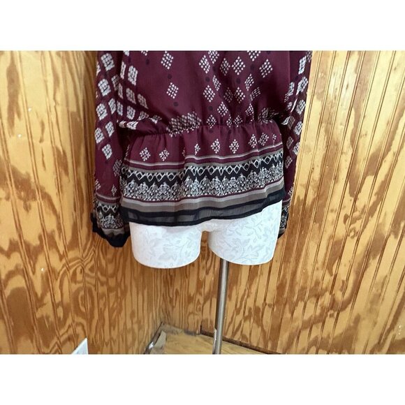 Adrianna Papell Maroon Red Floral Pattern Long Sleeve Lined Blouse Size S - Picture 2 of 8